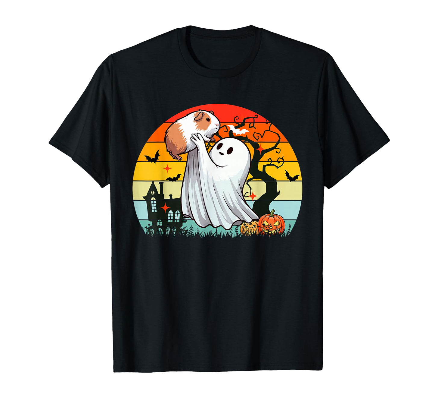 Vintage Retro Boo Ghost Hunging Guinea Pig Halloween Family T-Shirt