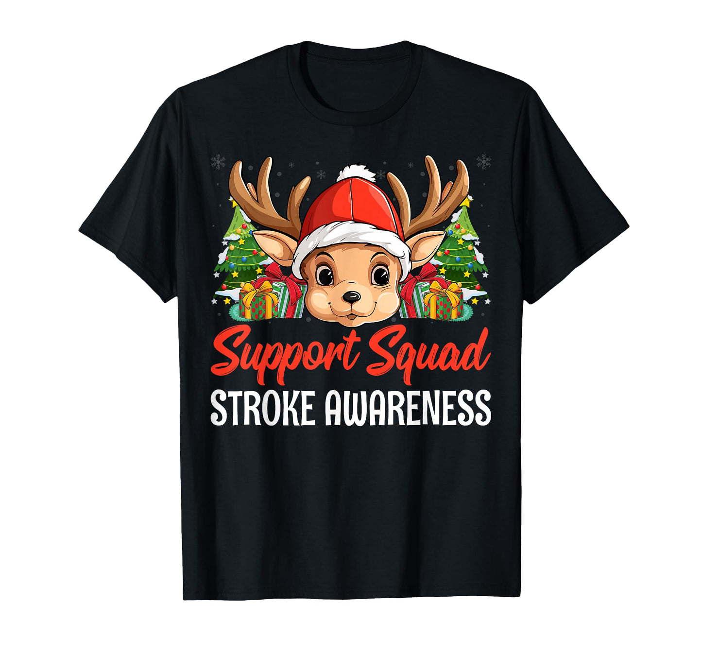 Support Squad Stroke Awareness Reindeer Santa Hat Christmas T-Shirt