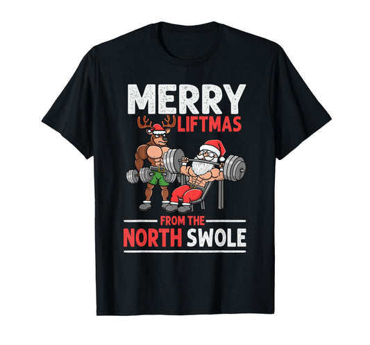 Merry Liftmas from North Swole Muscle Santa Weightlifting T-Shirt