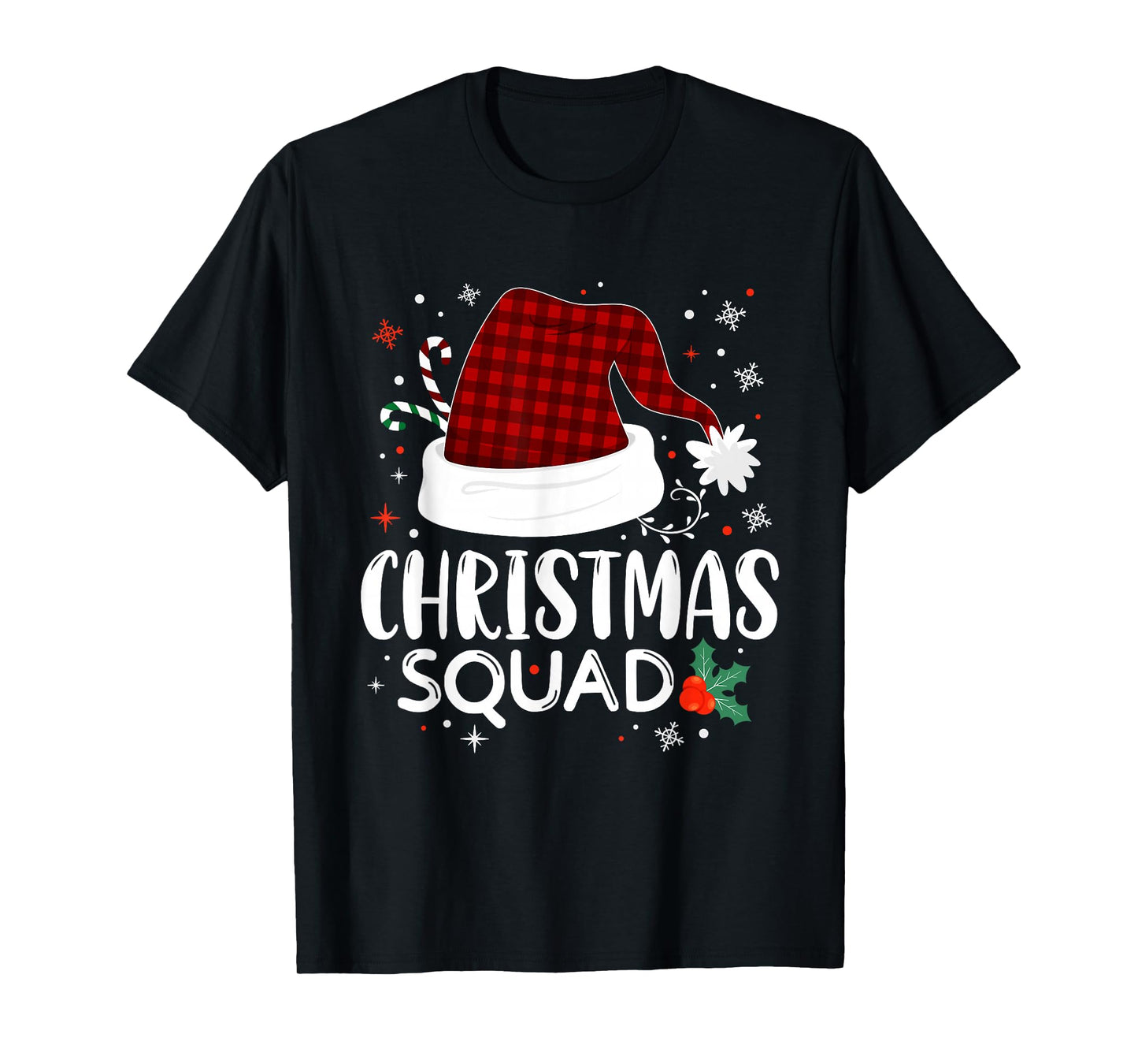 Christmas Squad Red Buffalo Plaid Santa Hat Xmas Pajamas T-Shirt