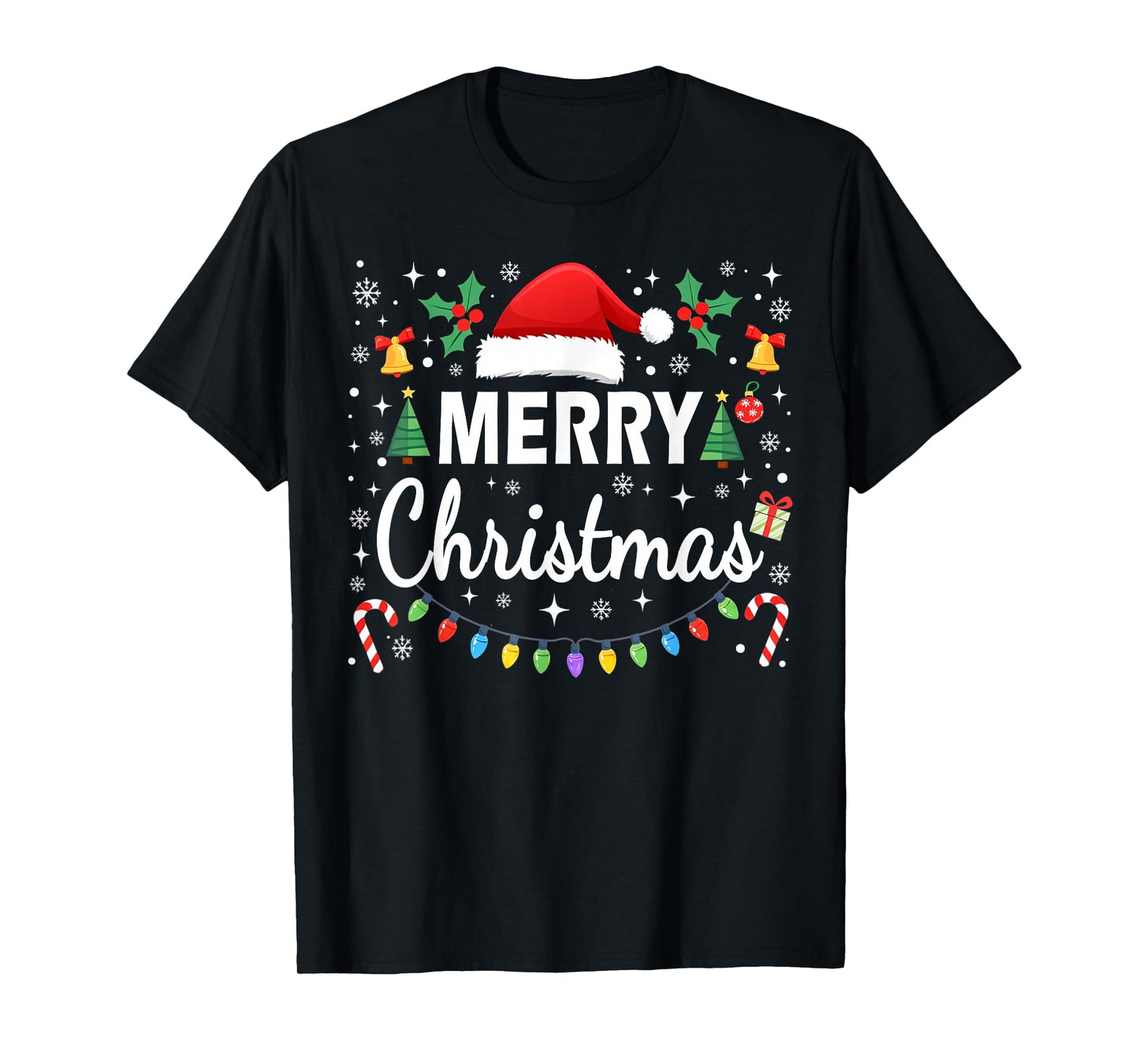 Merry Christmas Red Santa Hat Xmas Lights Men Women Kids T-Shirt