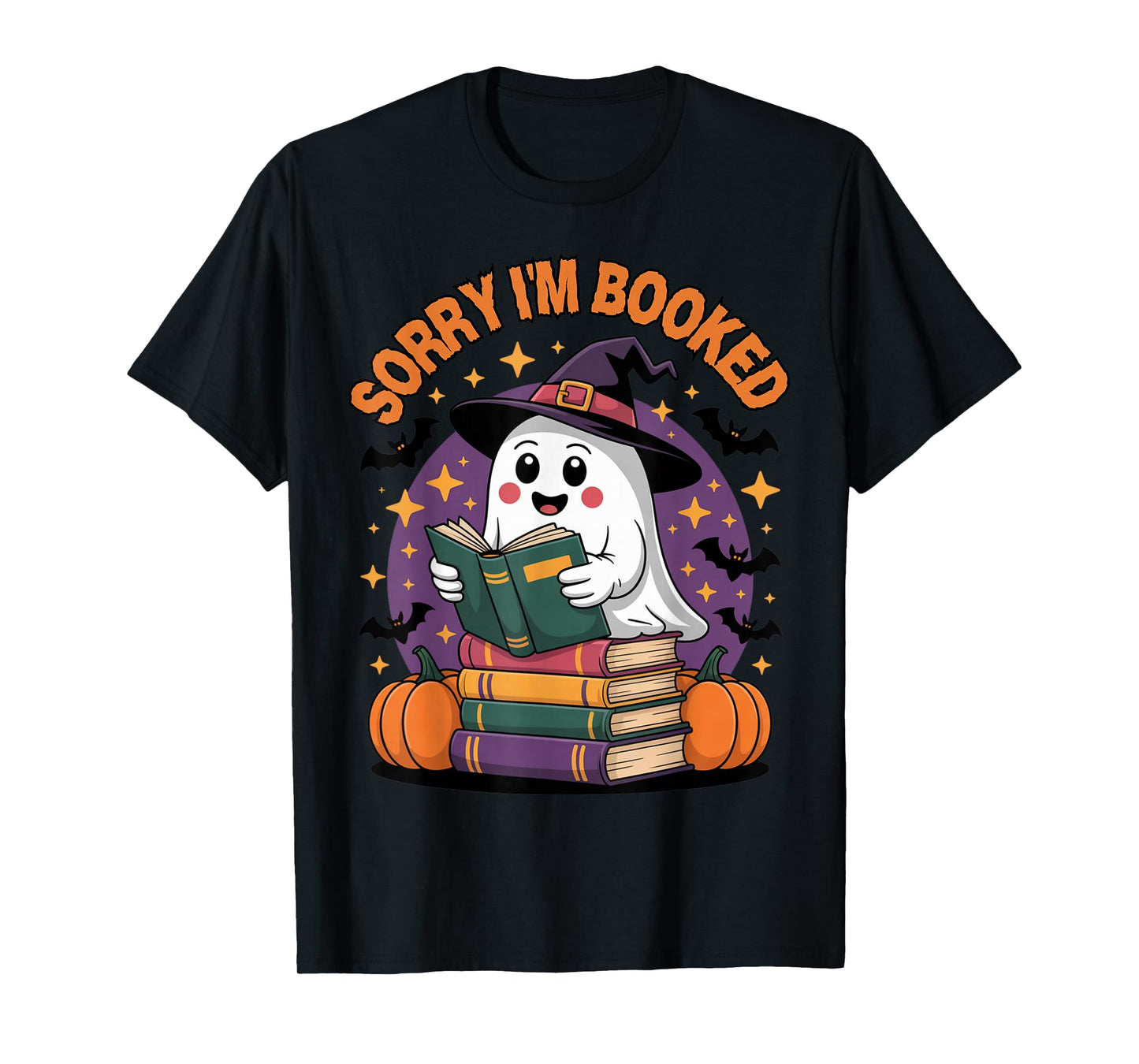 Funny Sorry I’m Booked Cute Halloween Ghost Reading Book T-Shirt