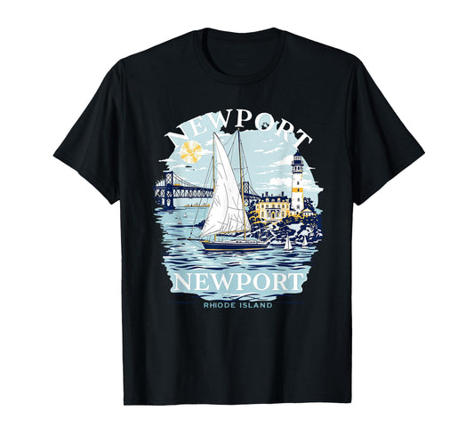 Vintage Newport Rhode Island Sunset Coastal Cityscape T-Shirt
