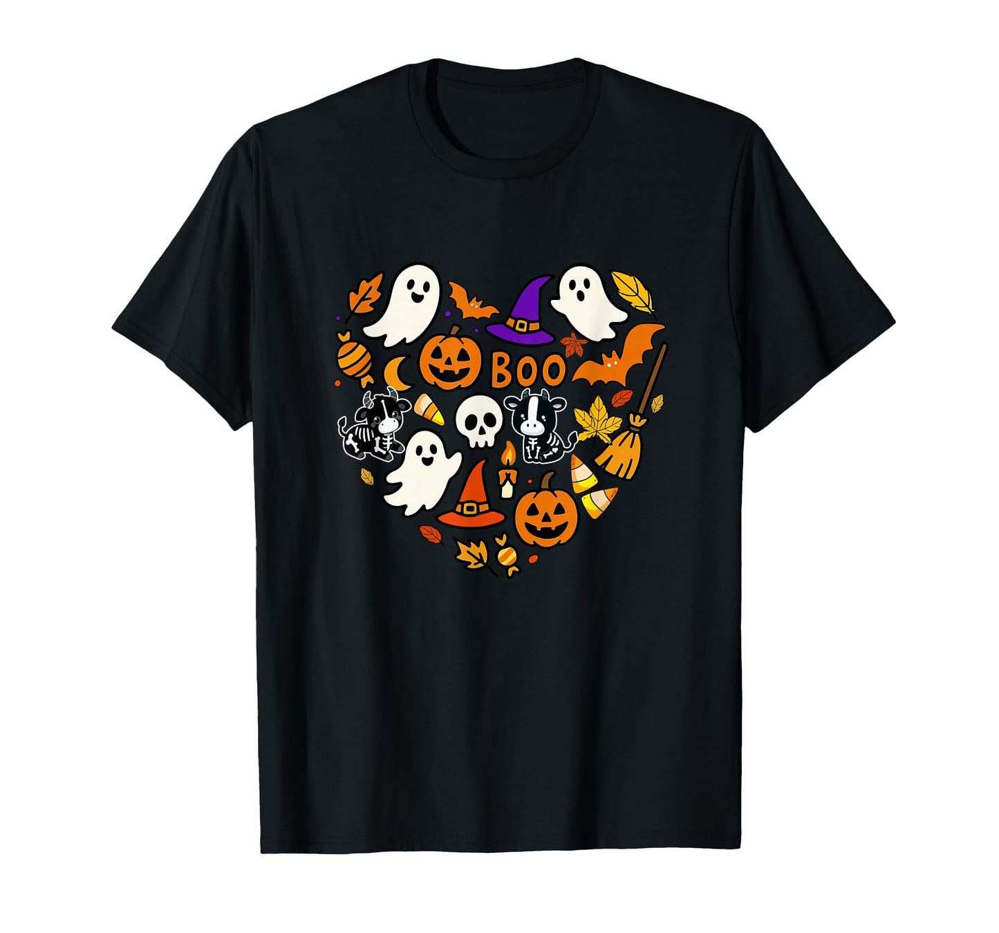 Group Cows Boo Ghosts Candy Corns Halloween Heart Shape T-Shirt