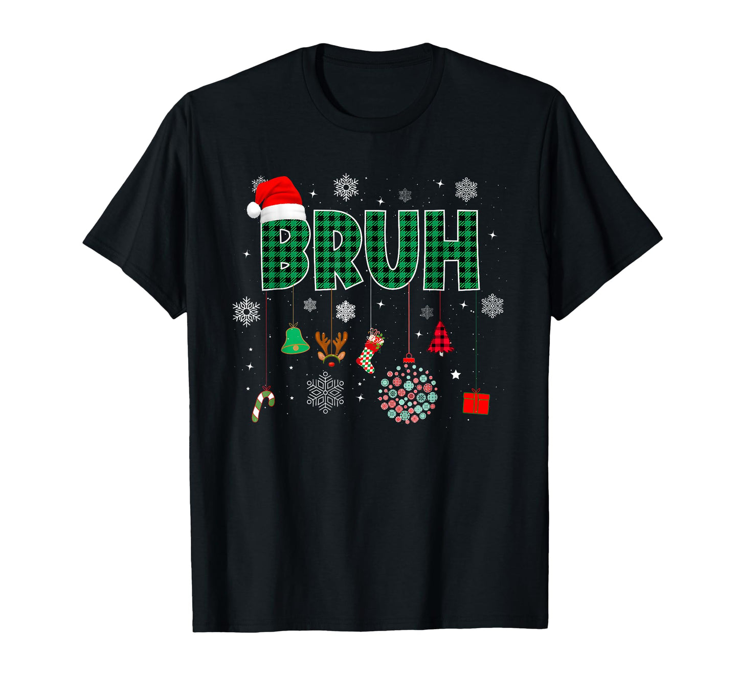 Bruh Funny Christmas Red Plaid Teens Boys Kids Xmas Pajamas T-Shirt