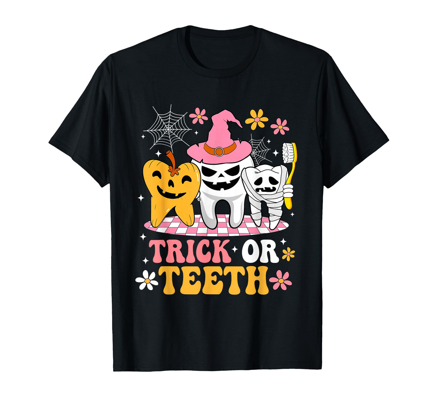Trick Or Teeth Tooth Pumpkin Witch Hat Dental Halloween T-Shirt