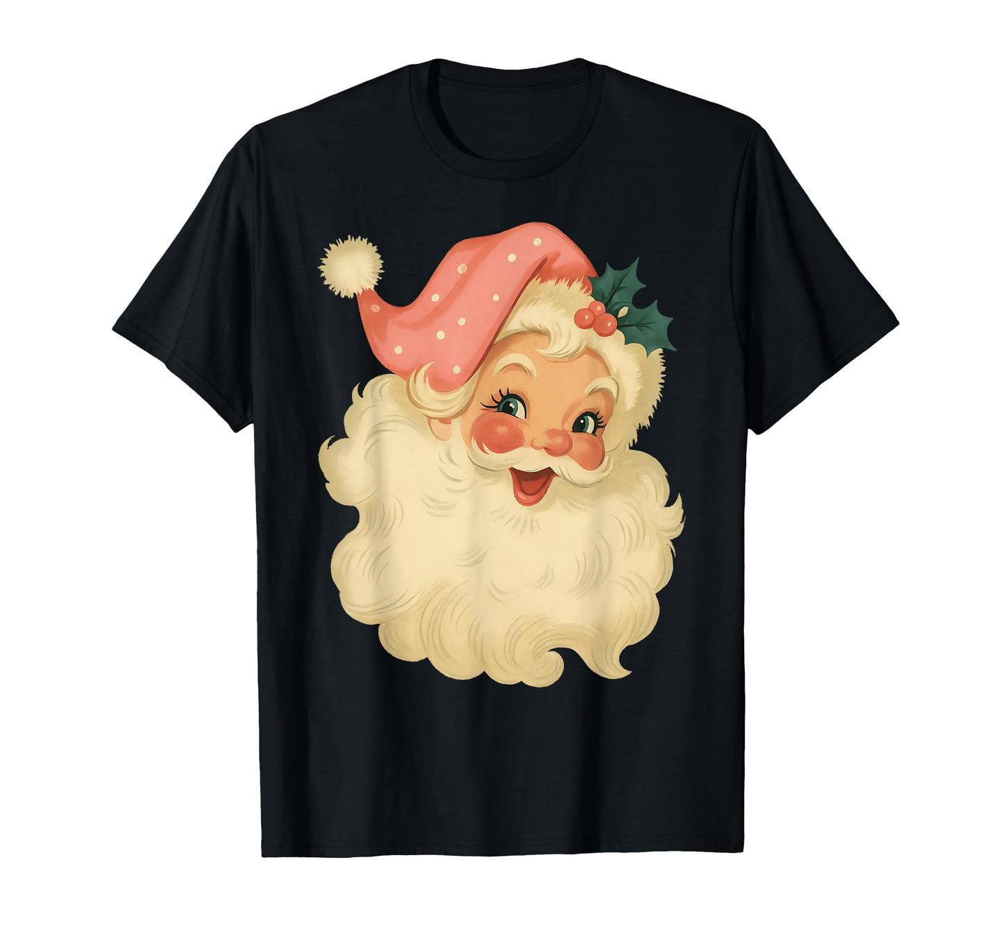Pink Santa Claus Christmas Face Old Xmas Vintage Girl Women T-Shirt