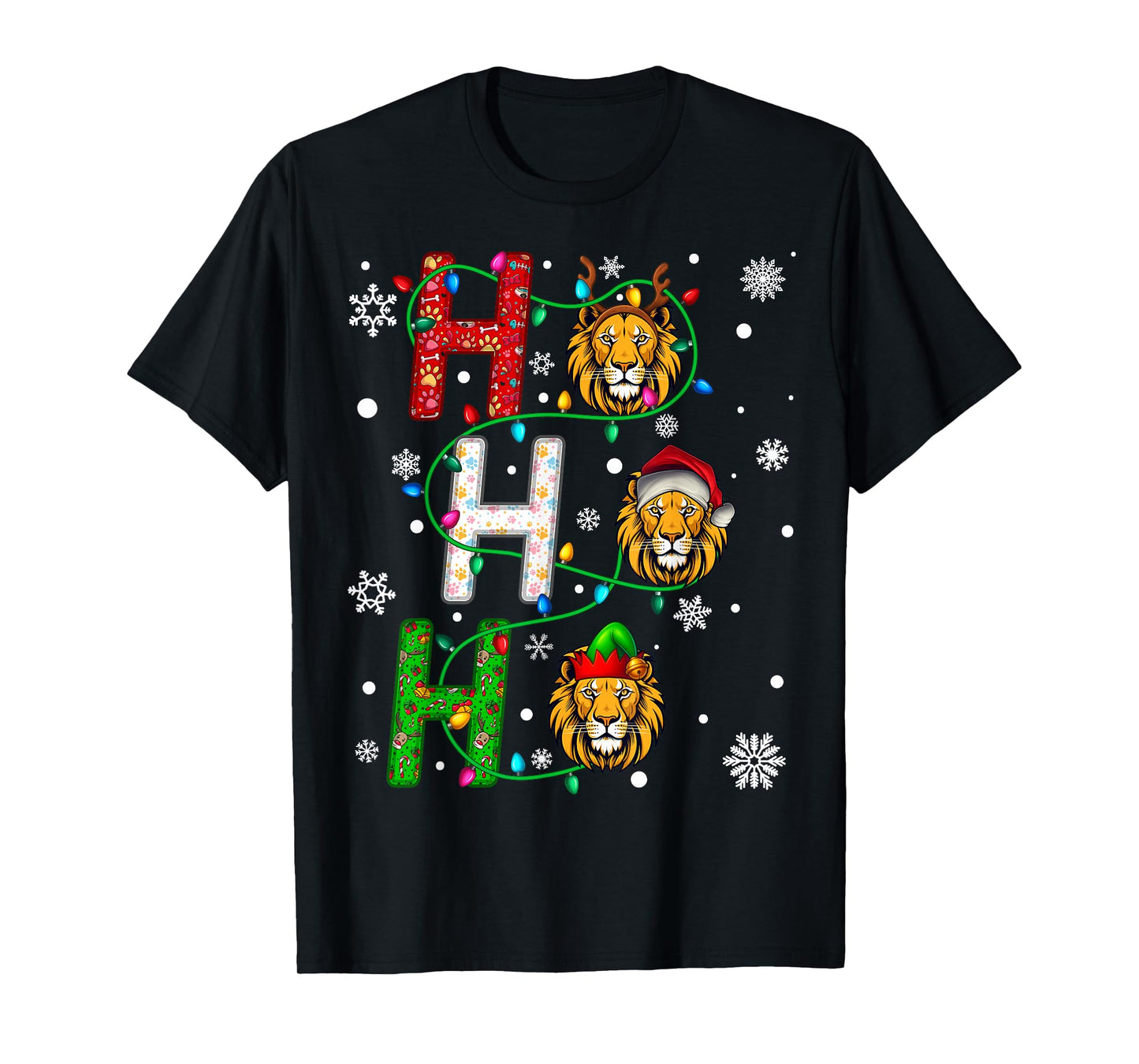 Matching Christmas Santa Hat Ho Ho Ho Lion Animal Xmas T-Shirt