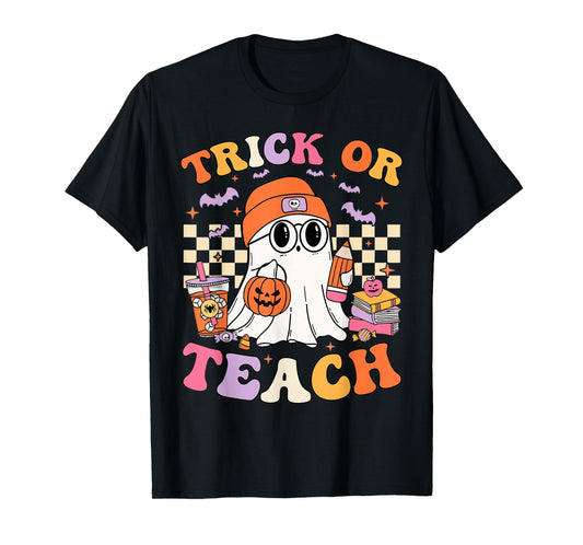 Teacher Halloween Trick Or Teach Cute Ghost Coffee Pumpkins T-Shirt