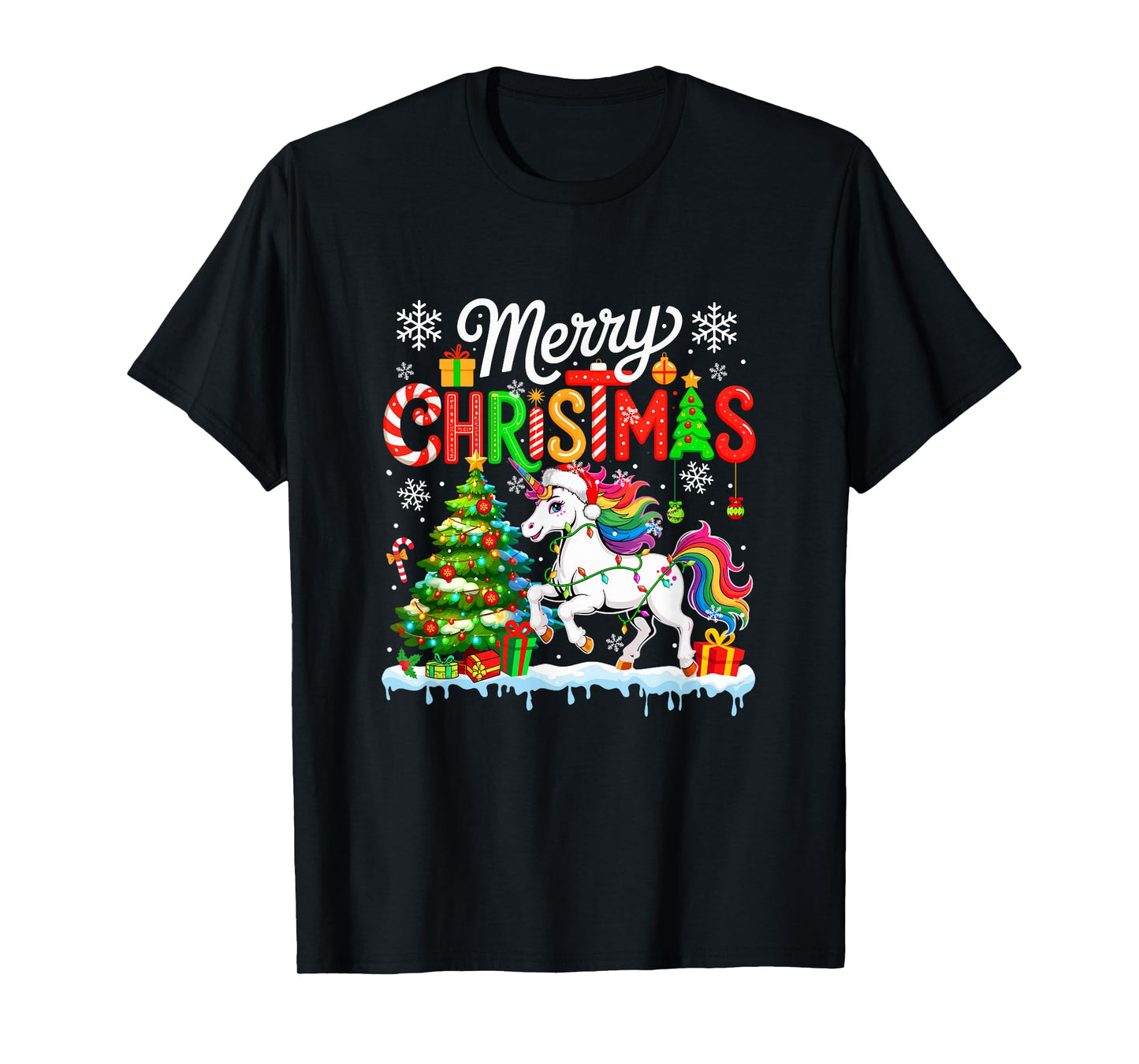 Merry Christmas Santa Unicorn Colorful Costume Kids Toddler T-Shirt