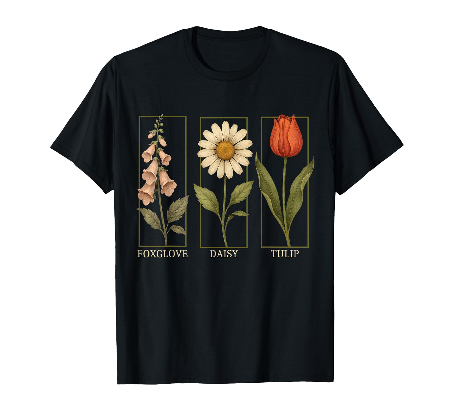 Vintage Botanical Flowers - Foxglove Daisy Tulip T-Shirt