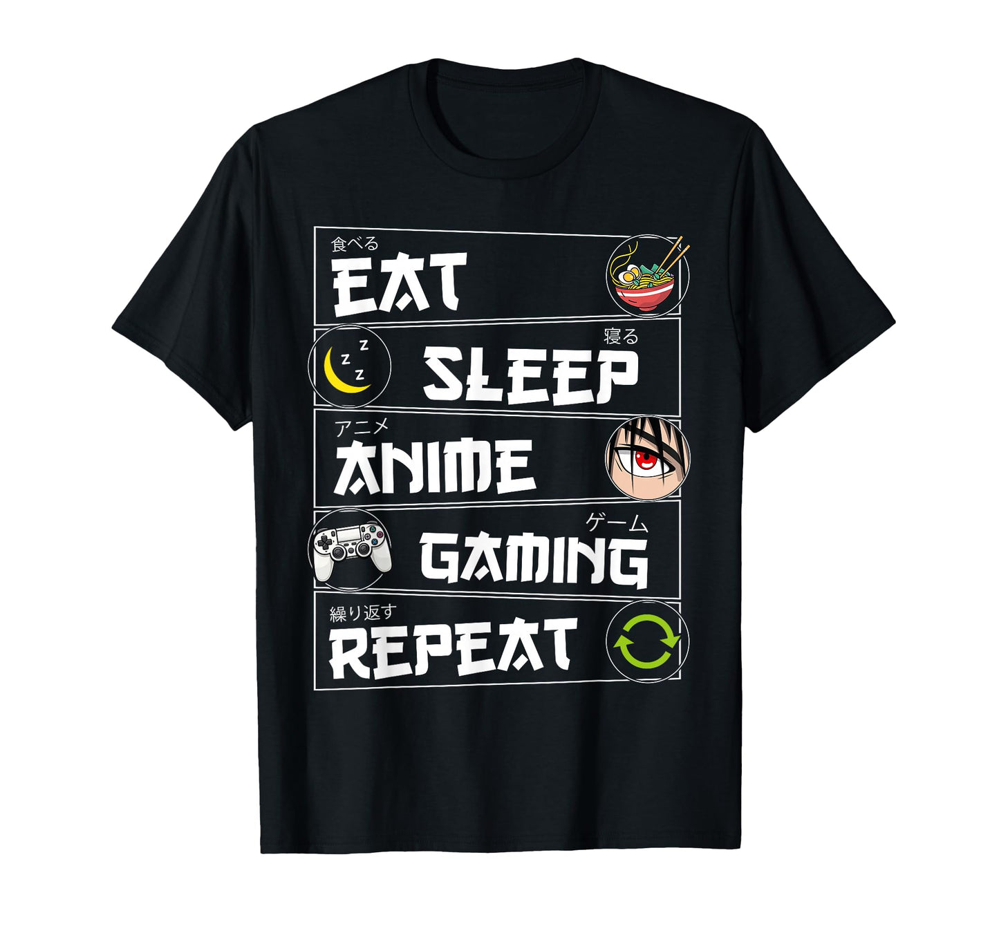 Eat Sleep Anime Gaming Repeat Kawaii Otaku Gamer Anime Manga T-Shirt