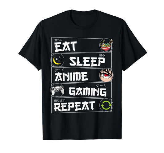Eat Sleep Anime Gaming Repeat Kawaii Otaku Gamer Anime Manga T-Shirt