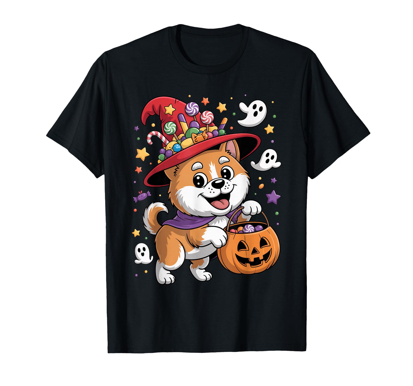 Akitas Dog Pumpkin Ghost Candy Witch Halloween Costume T-Shirt