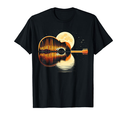 Guitar Nature Moon Retro Guitarist Acoustic T-Shirt