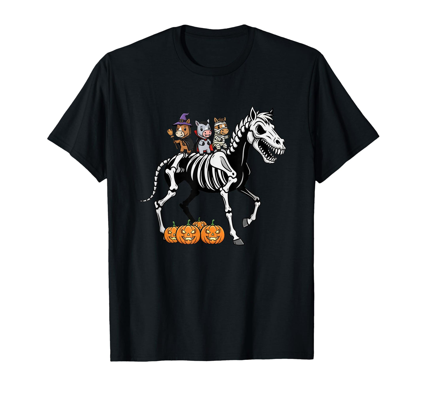 Funny Horse Skeleton Mummy Witch Halloween Kids Mens Womens T-Shirt