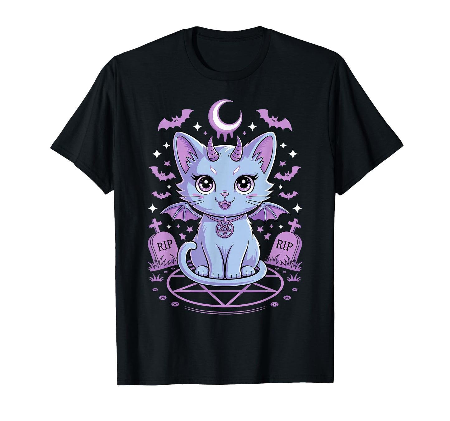 Kawaii Pastel Goth Demon Cat Spooky Occult Graveyard T-Shirt
