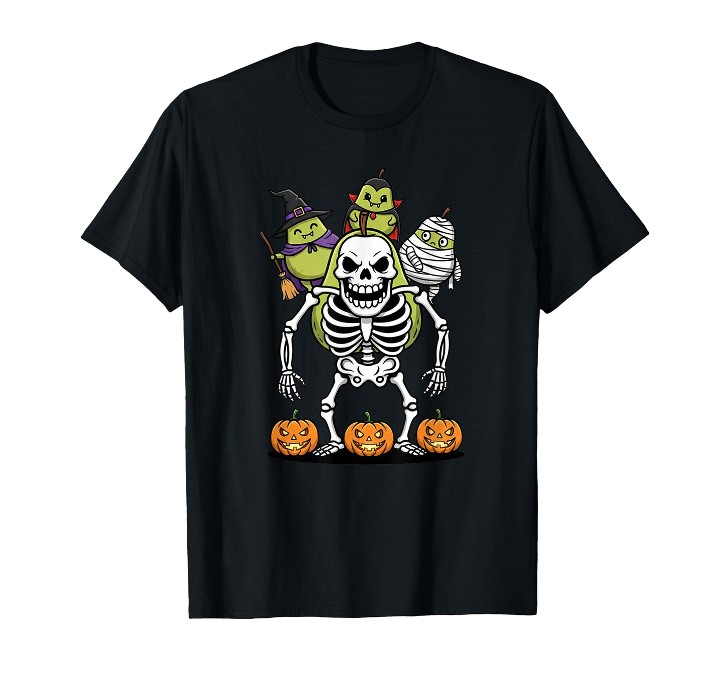 Funny Pear Skeleton Mummy Witch Halloween Kids Mens Womens T-Shirt