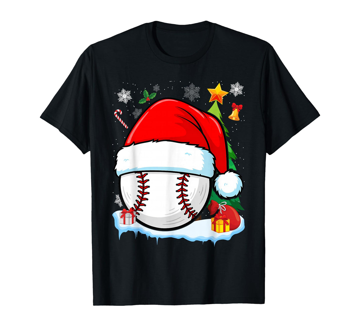 Baseball Christmas Funny Santa Hat Men Women Kids Boys T-Shirt