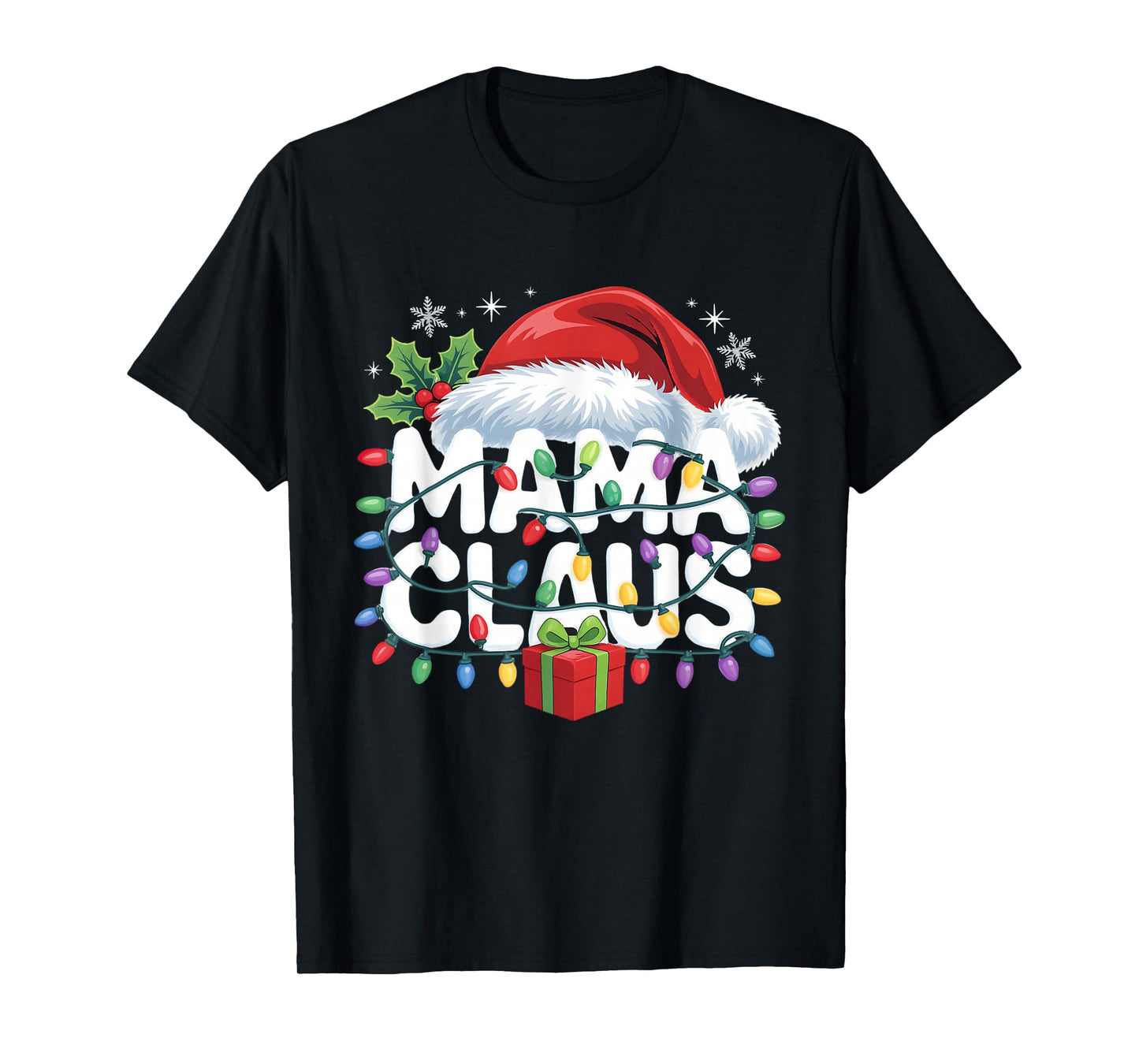 Mama Claus Shirt Christmas Lights Pajama Family Matching T-Shirt