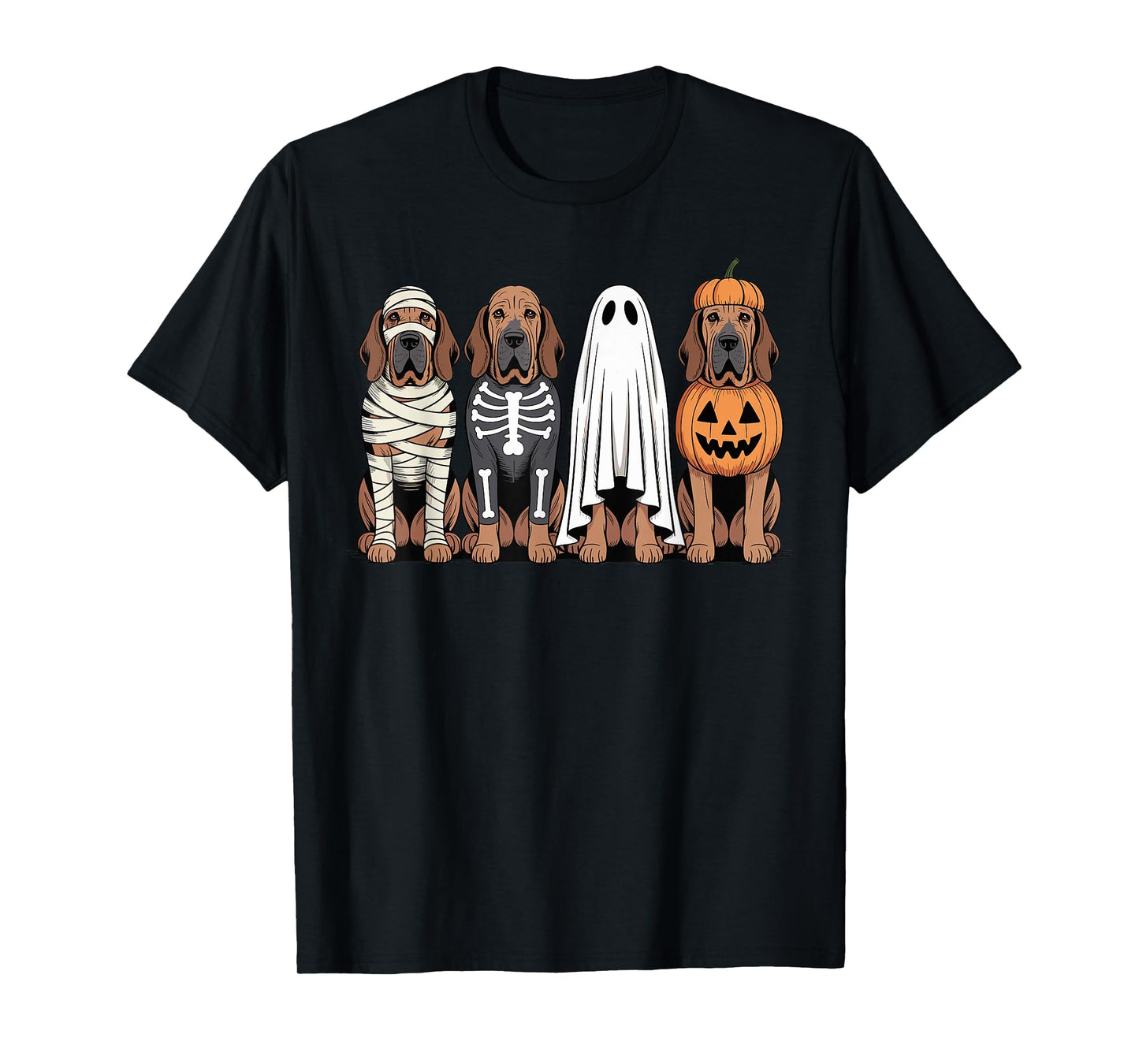 Spooky Ghost Bloodhound Pumpkin Halloween Dog Skeleton T-Shirt