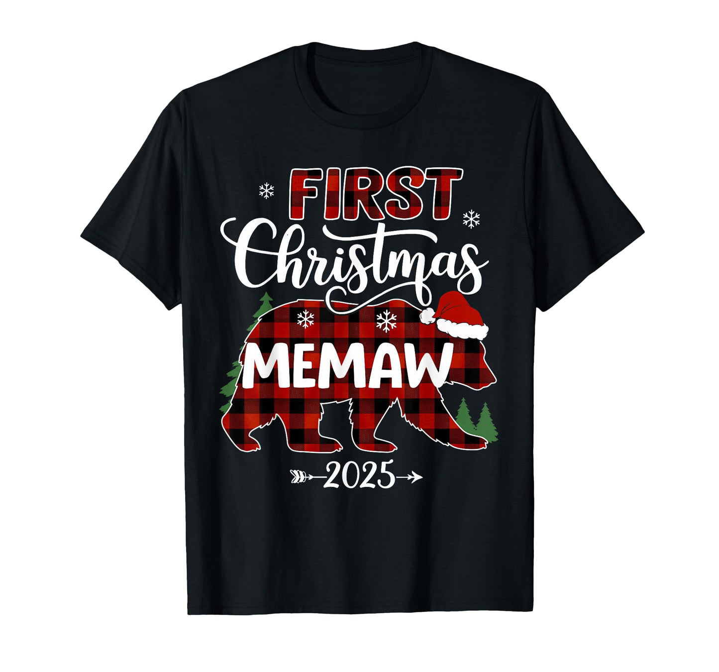 Pregnancy First Christmas Memaw Red Plaid Bear Santa 2025 T-Shirt