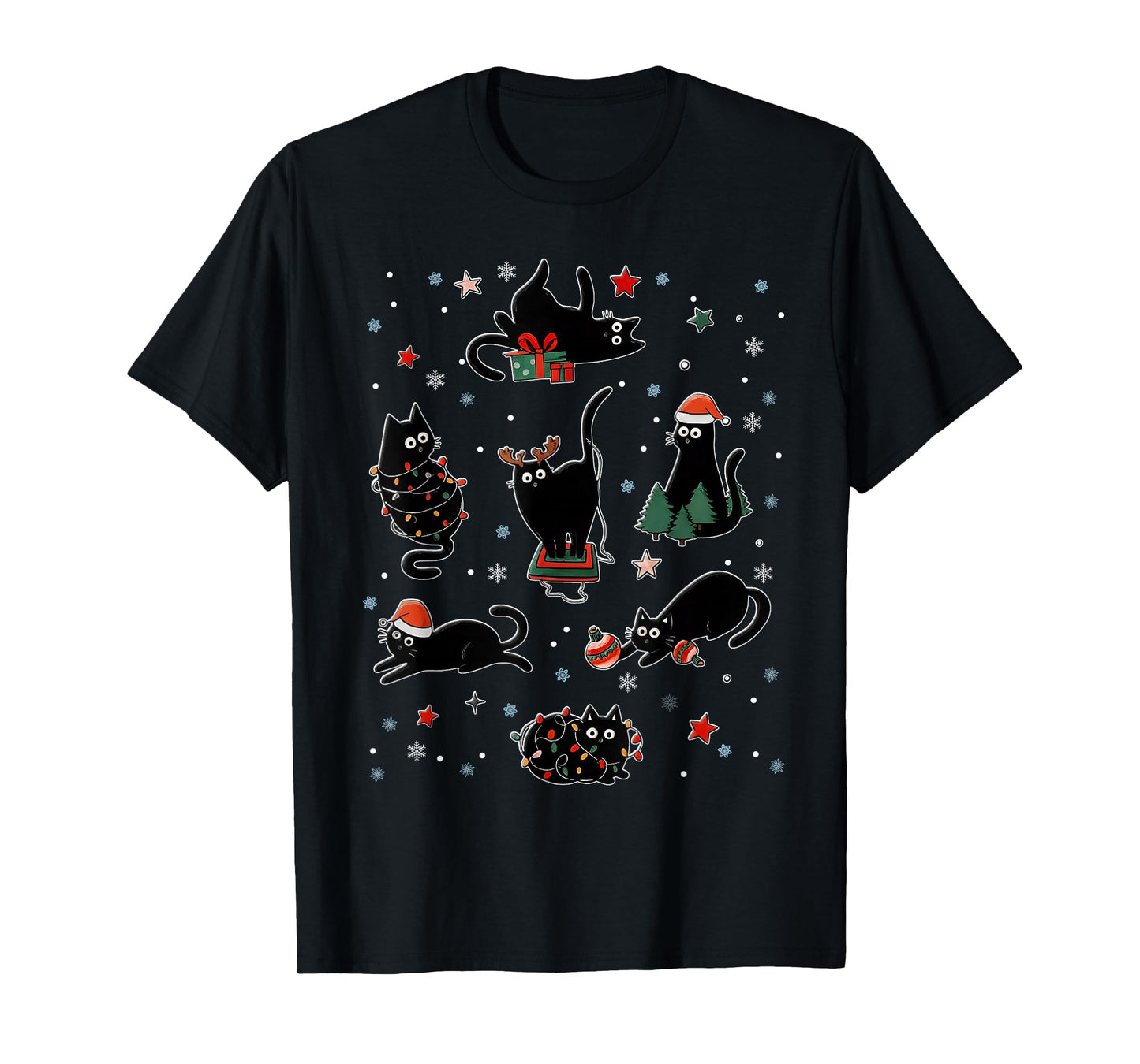 Cute Black Cat Reindeer Christmas Xmas Shirts Women T-Shirt