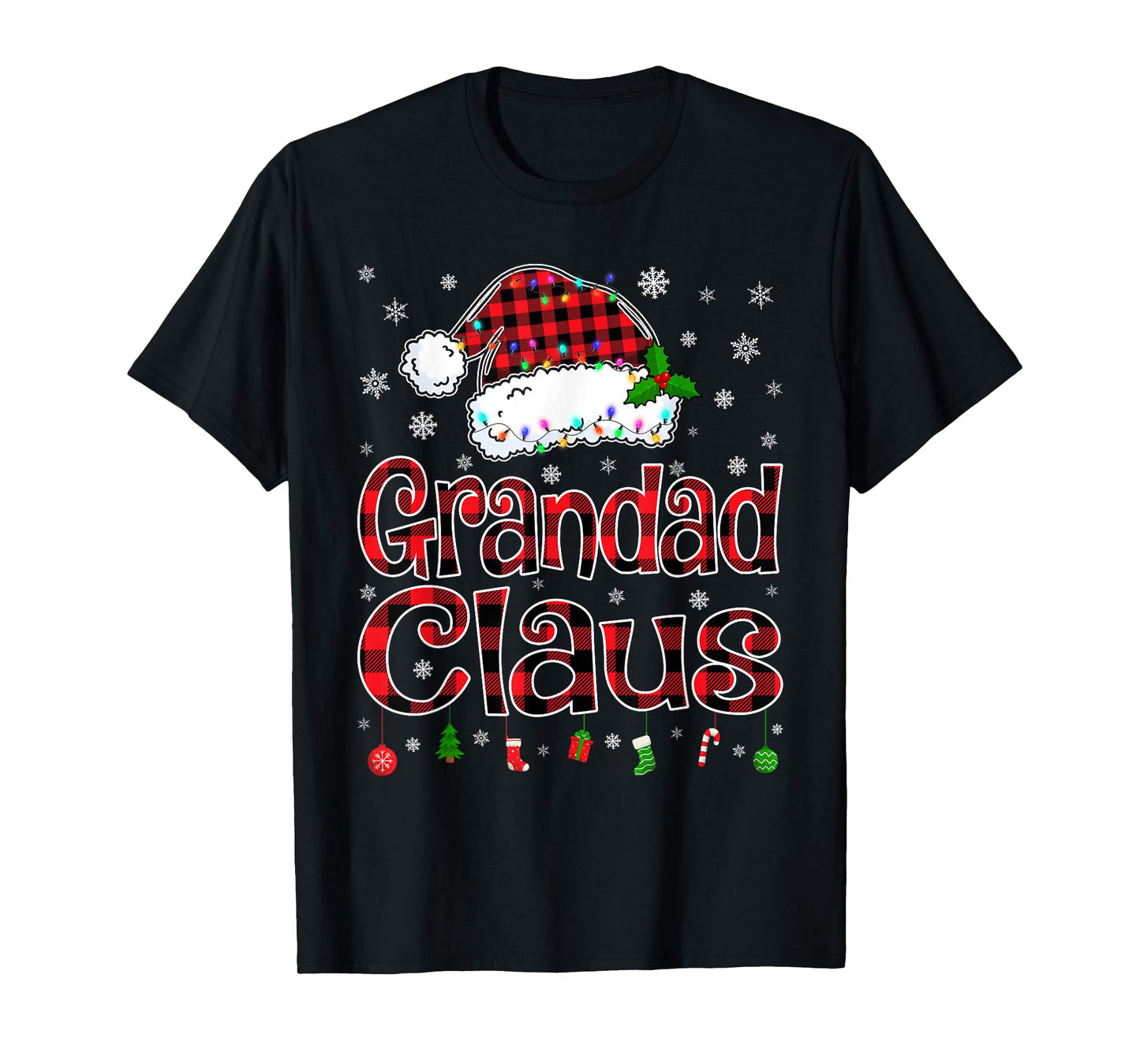Grandad Claus Christmas Lights Xmas Pajama Matching Family T-Shirt