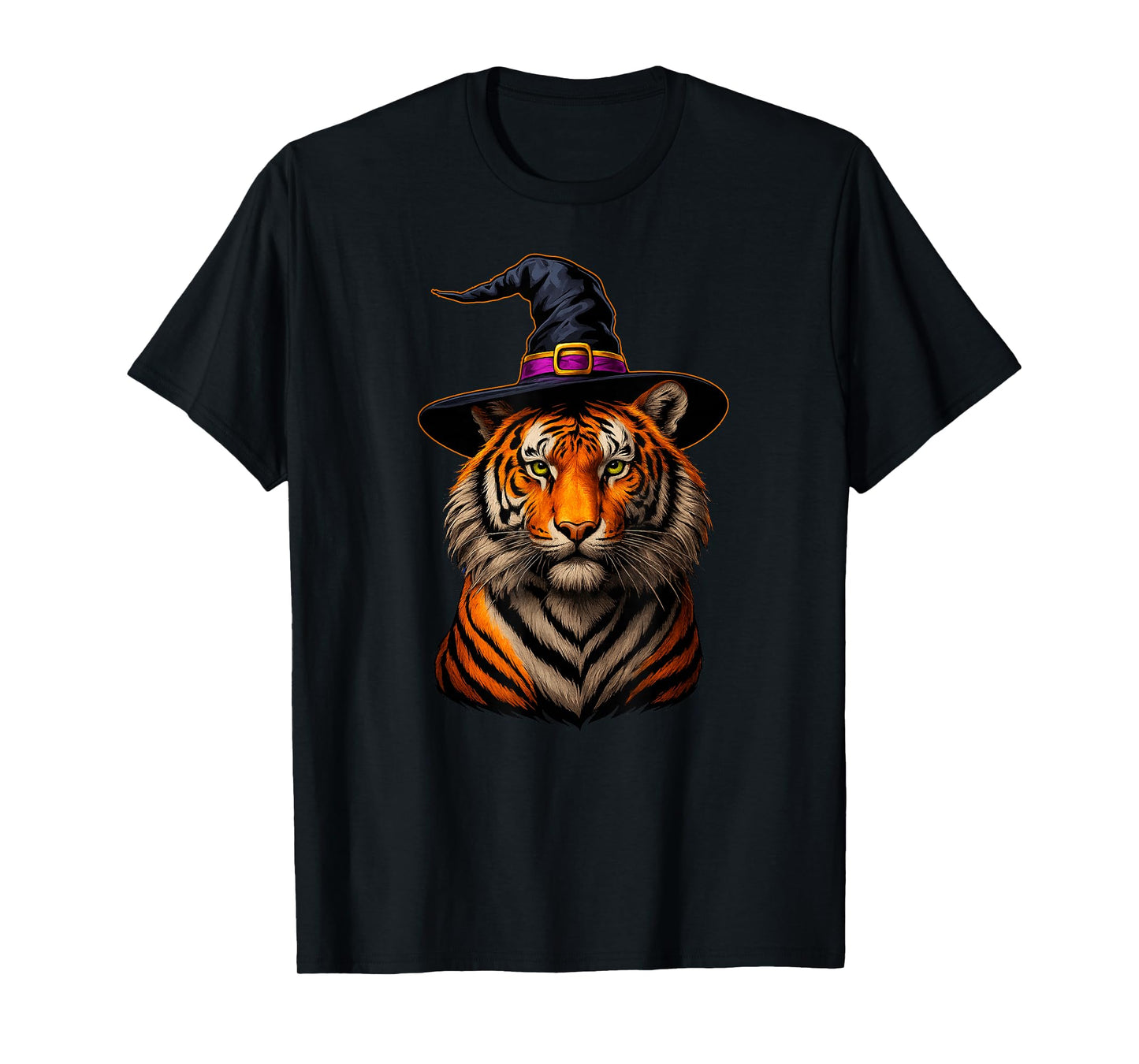 Tigers Halloween Costume Wearing Witch Hat Sports Spirit T-Shirt
