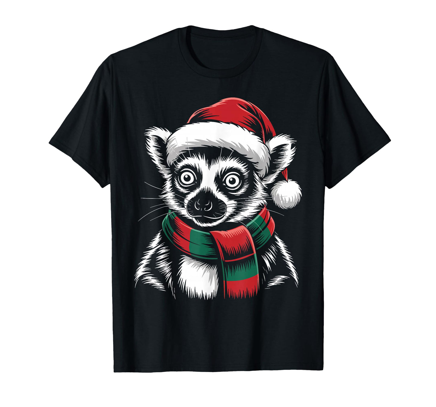 Lemur Xmas Santa Hat Scarf Christmas Costume T-Shirt