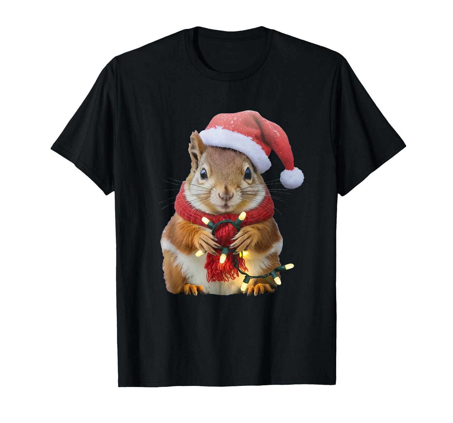 Funny Christmas Squirrel Lights Cute Squirrel Xmas Santa Hat T-Shirt
