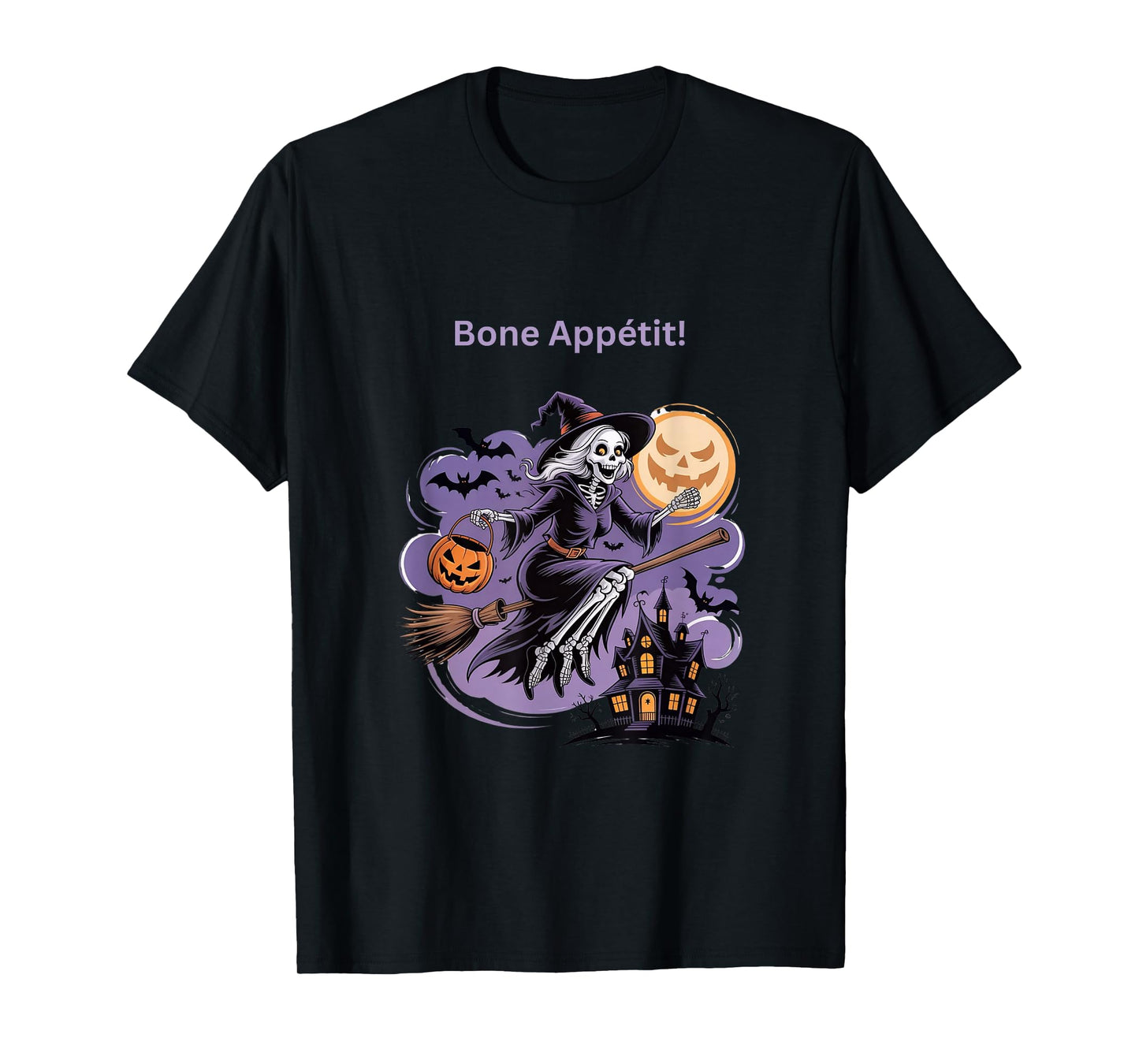 Flying Halloween Witch Skeleton Vintage Bone Appétit T-Shirt