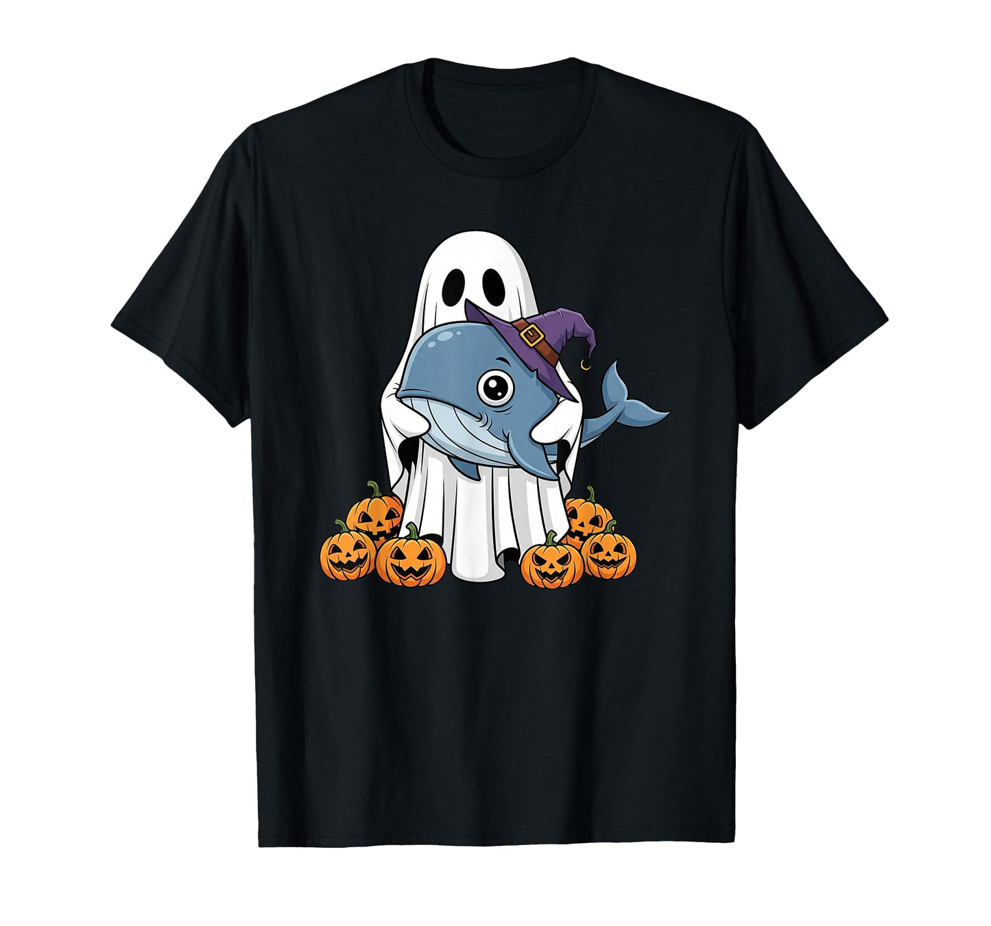 Funny Ghost Pumpkin Halloween Whale Kids Mens Womens T-Shirt