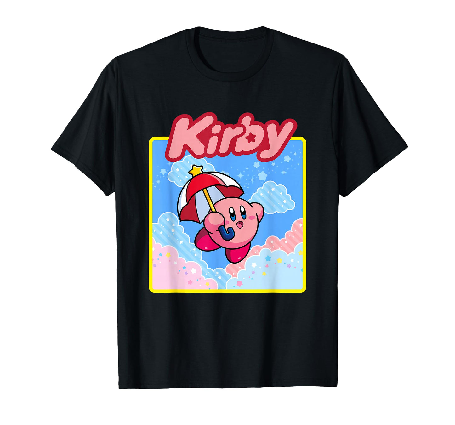 Kirby Pastel Pink & Blue Cloudy Big Character Portrait T-Shirt