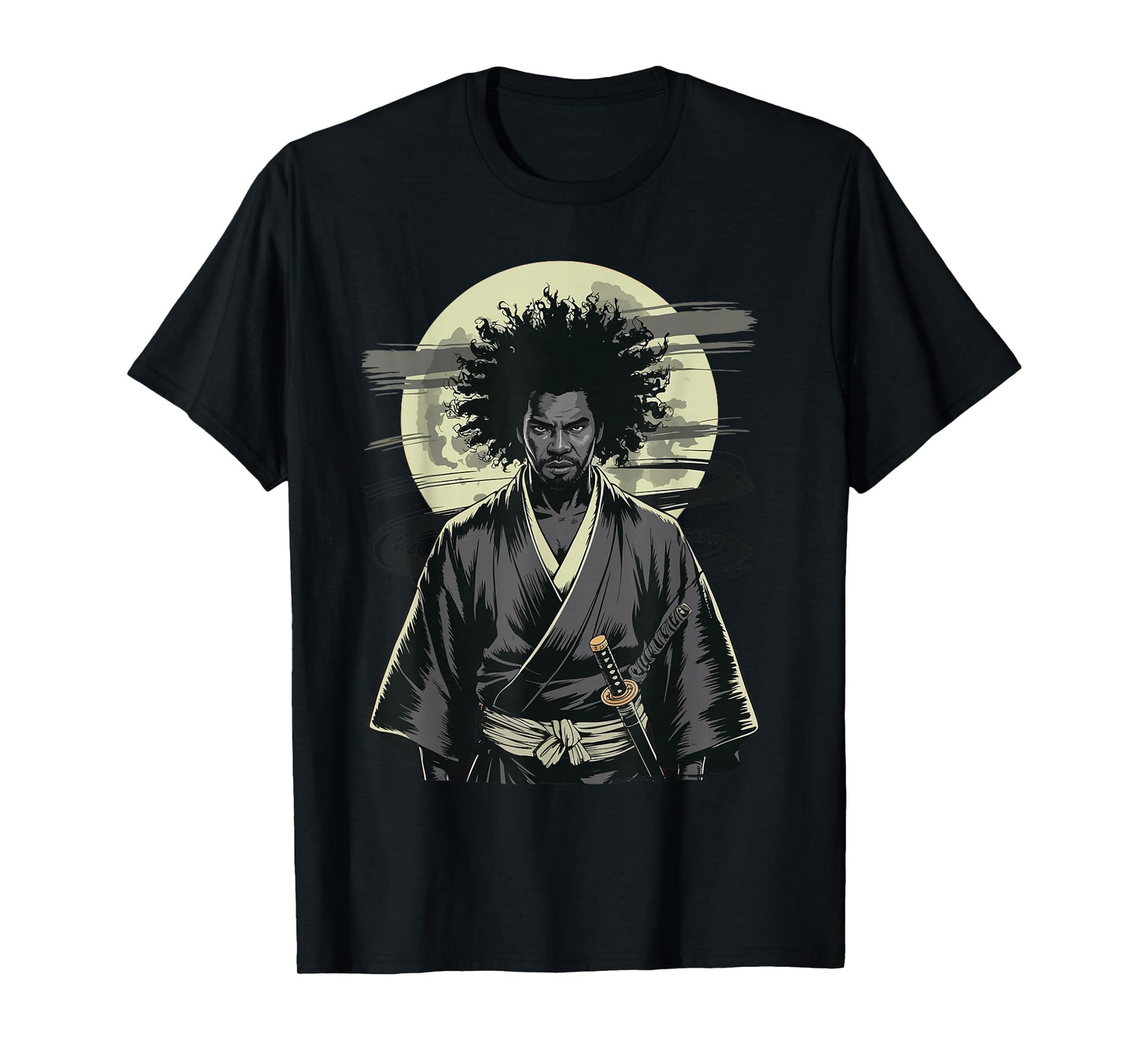 Afro American Samurai Vintage Warrior with Katana T-Shirt