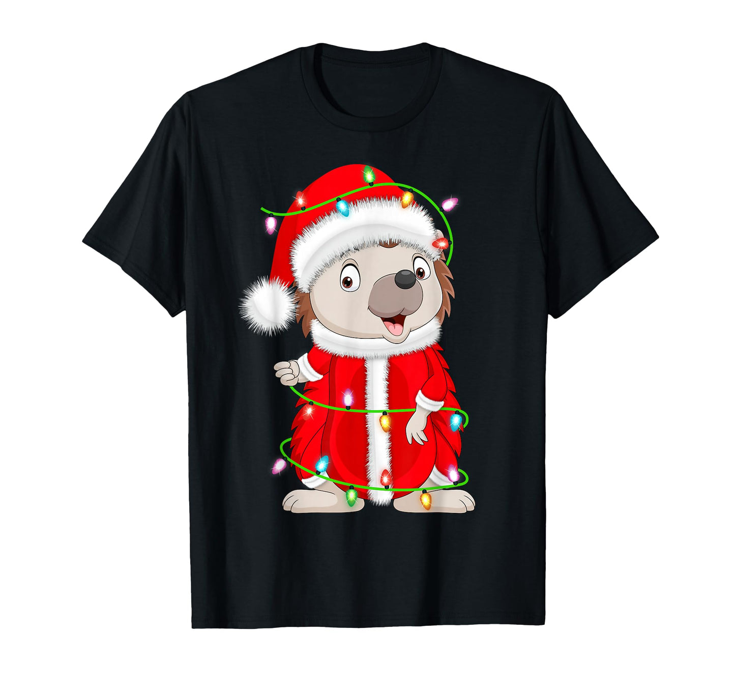 Hedgehog Christmas Lights Santa Costume Cute Animal Xmas T-Shirt