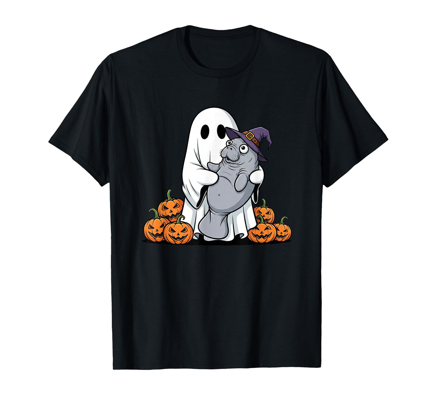 Funny Ghost Manatee Pumpkin Halloween Kids Mens Womens T-Shirt