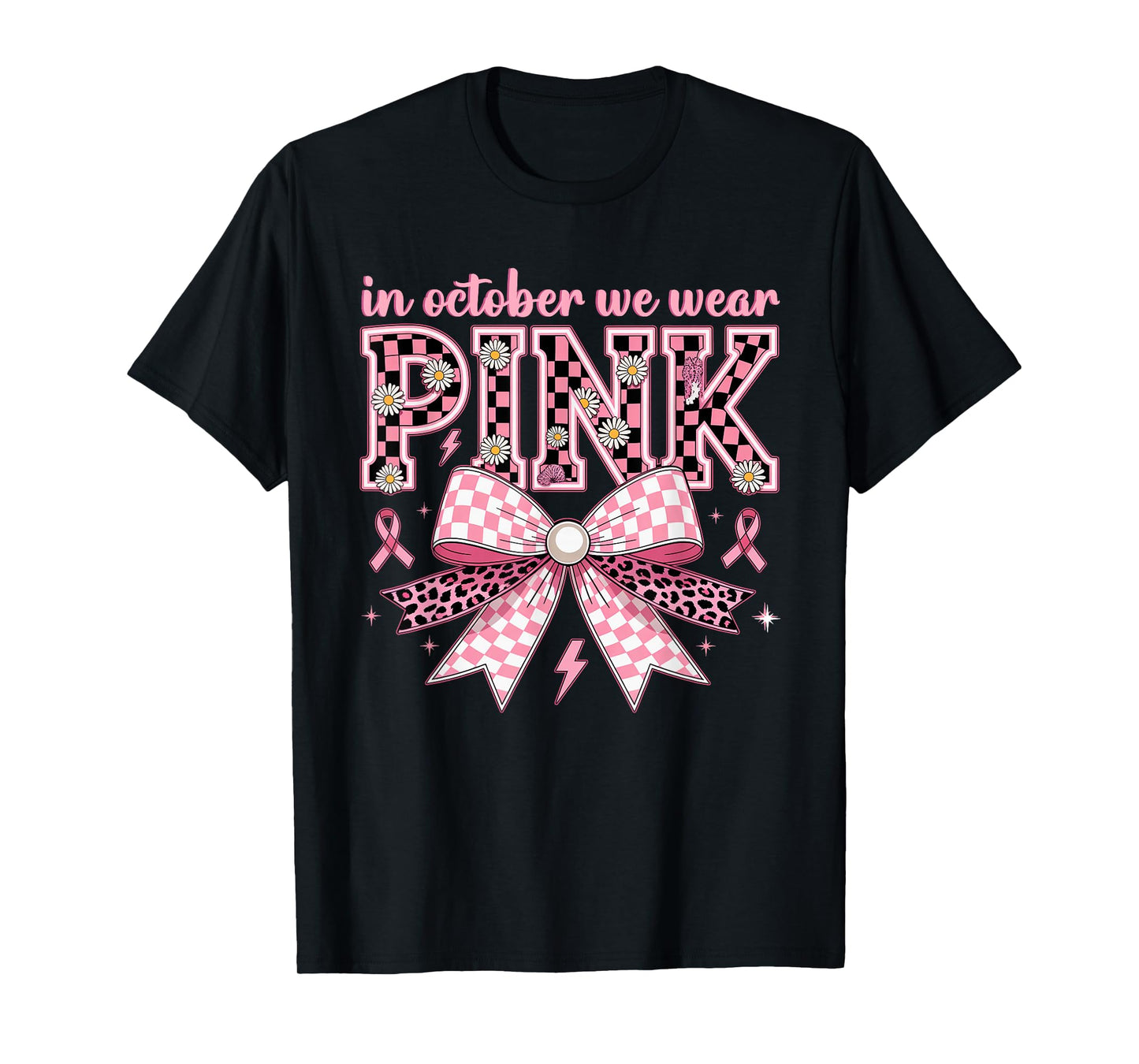 in October We Wear Pink Ghost Witch Breast Cancer Awareness T-Shirt