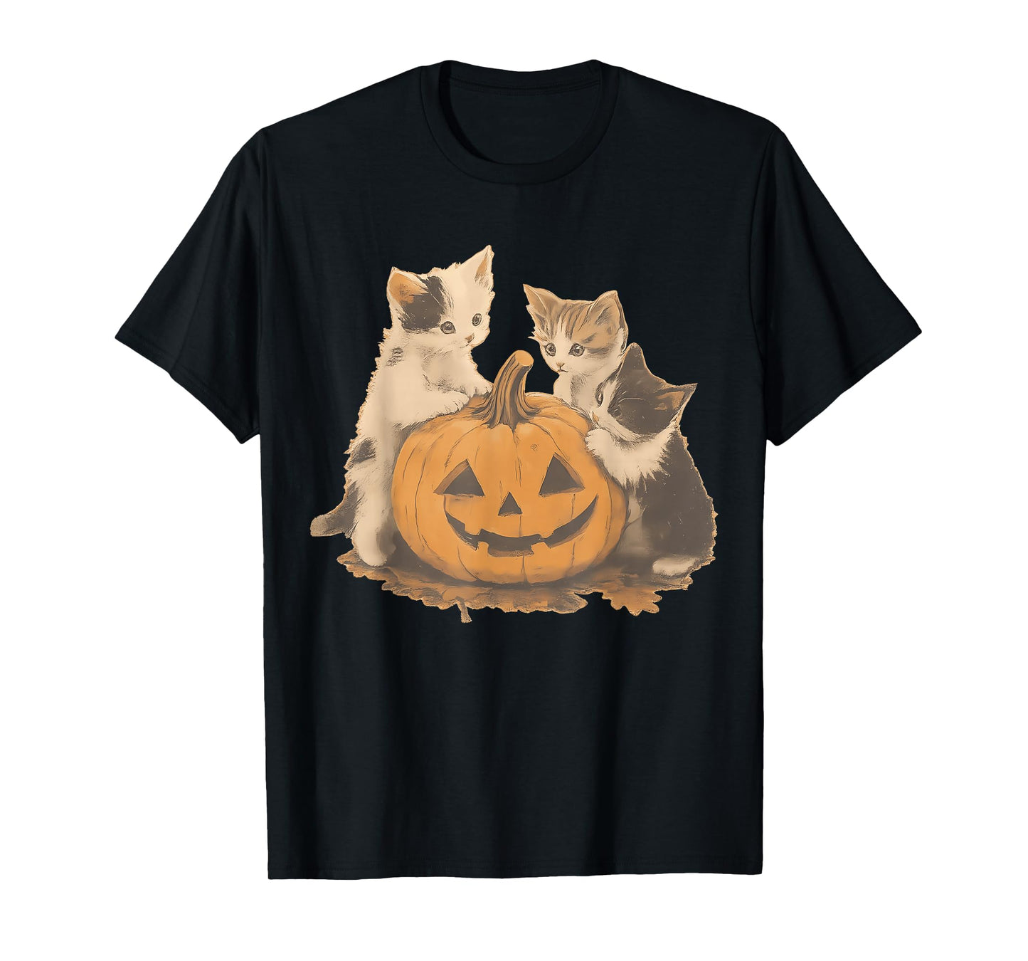 Retro Black Cat Halloween Pumpkin Costume for Women Men Kids T-Shirt