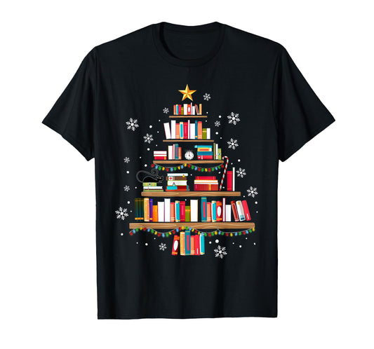 Library Books Christmas Tree Teacher Funny Xmas Snowflake T-Shirt