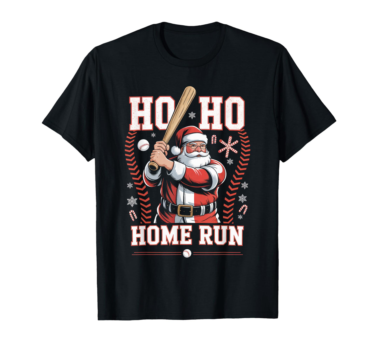 Ho Ho Home Run Baseball Christmas Funny Holiday Sports Santa T-Shirt