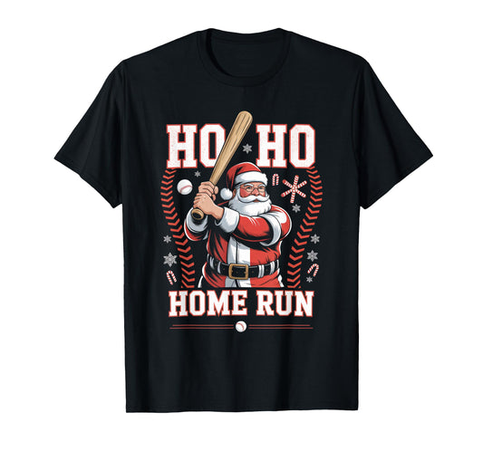 Ho Ho Home Run Baseball Christmas Funny Holiday Sports Santa T-Shirt
