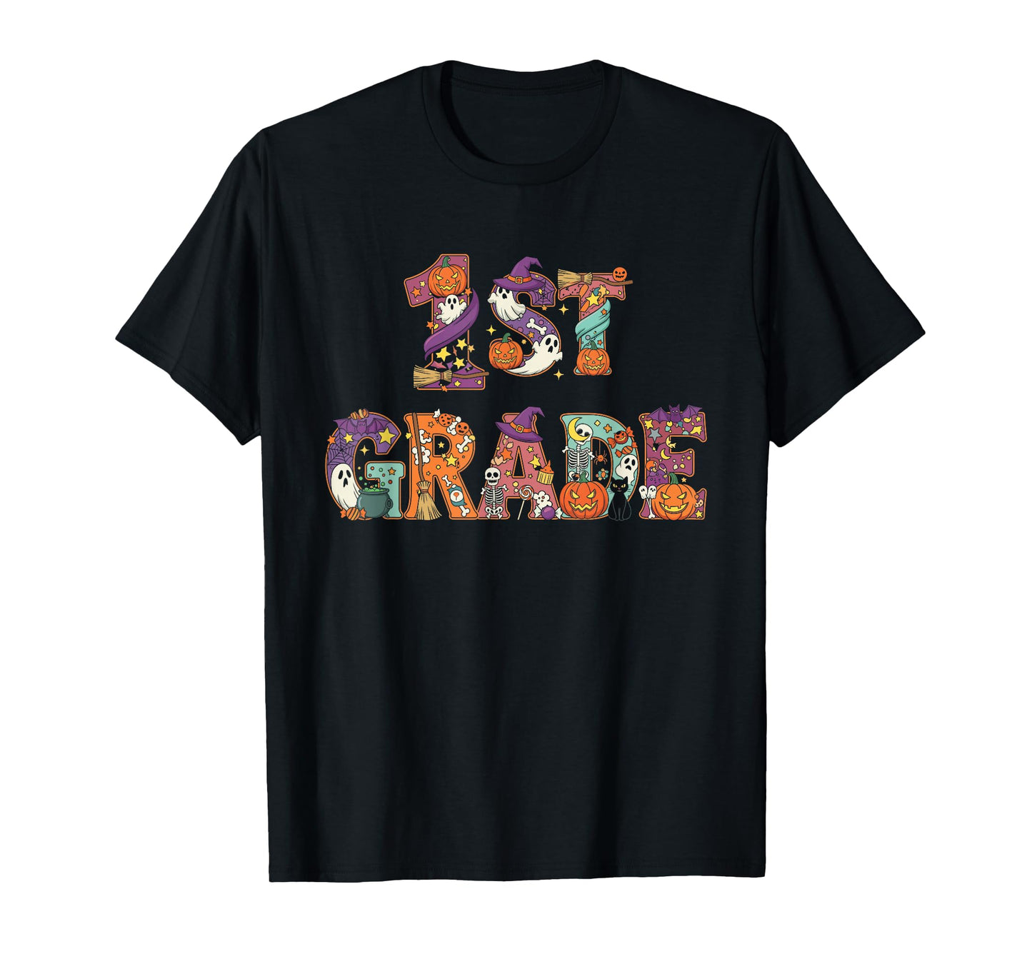 1st Grade Pumpkin Ghost Skeleton Halloween Kids Mens Womens T-Shirt