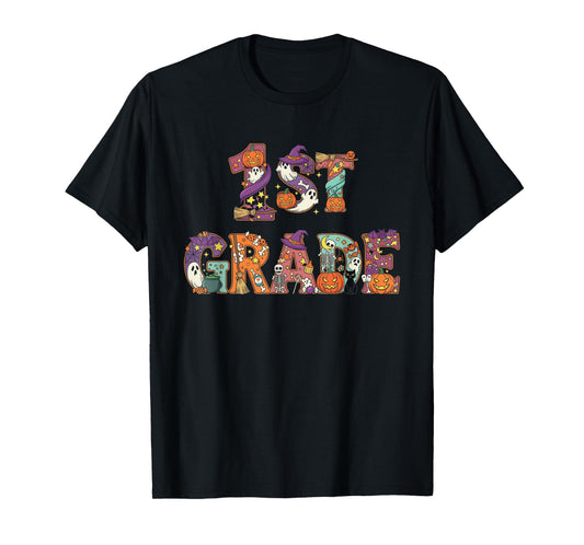 1st Grade Pumpkin Ghost Skeleton Halloween Kids Mens Womens T-Shirt