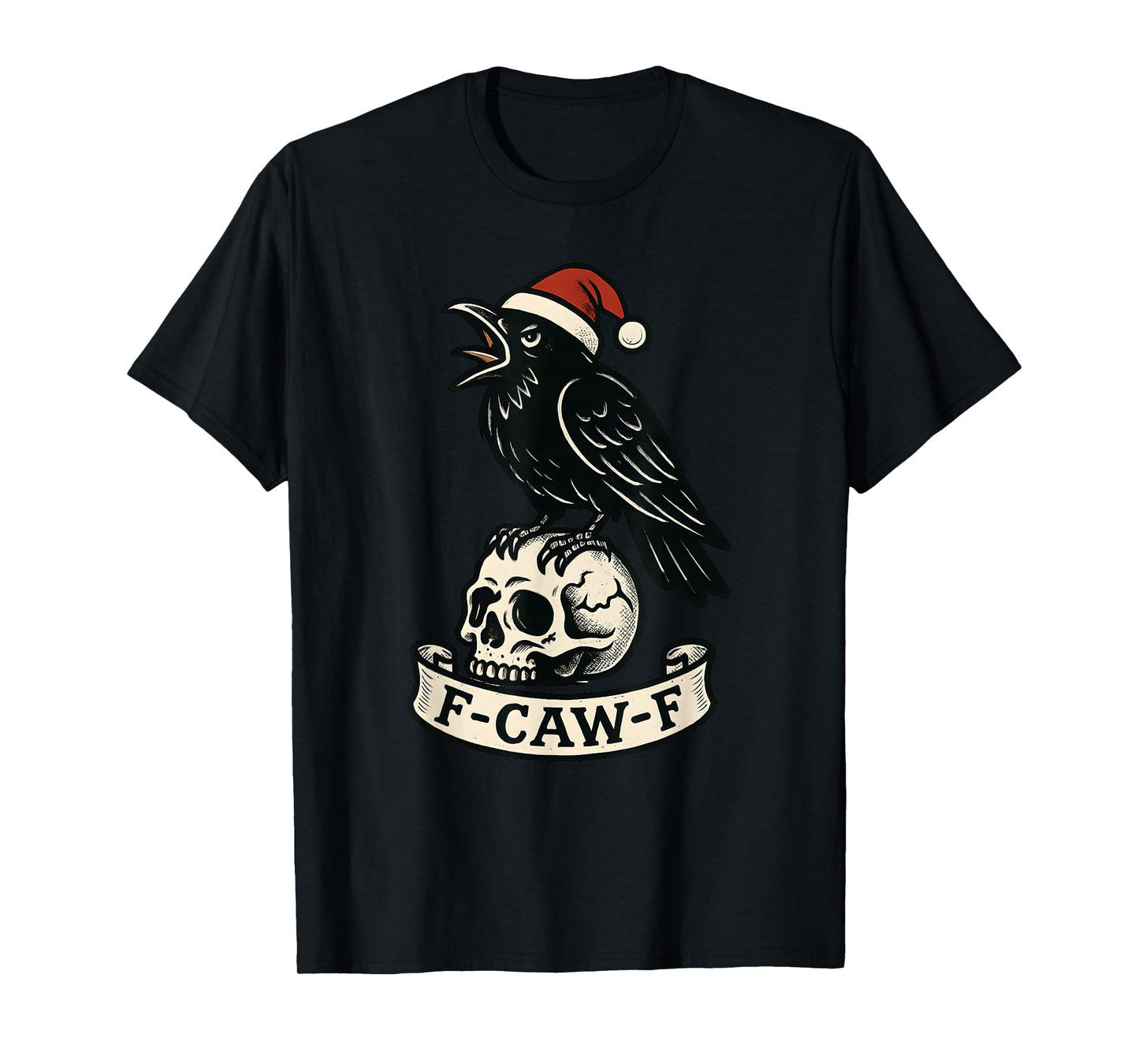 Christmas F Caw F Crow Women F-Caw-F Black Bird Santa Hat T-Shirt