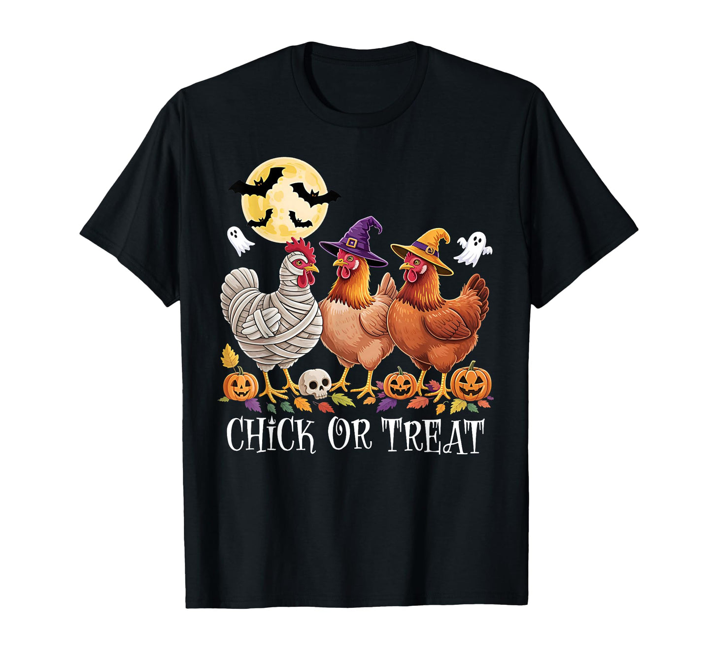 Funny Chicken Halloween Chick Or Treat Witch Pumpkin Mummy T-Shirt