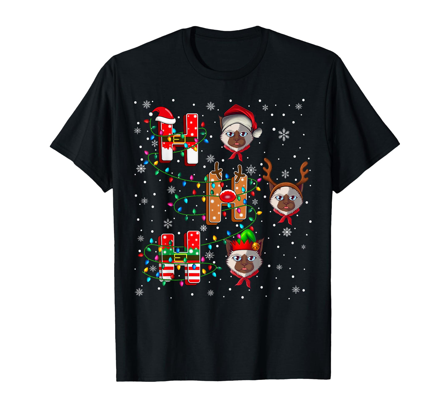 Ho Ho Ho Santa Reindeer Hat Elf Ragdoll Cat Animal Christmas T-Shirt