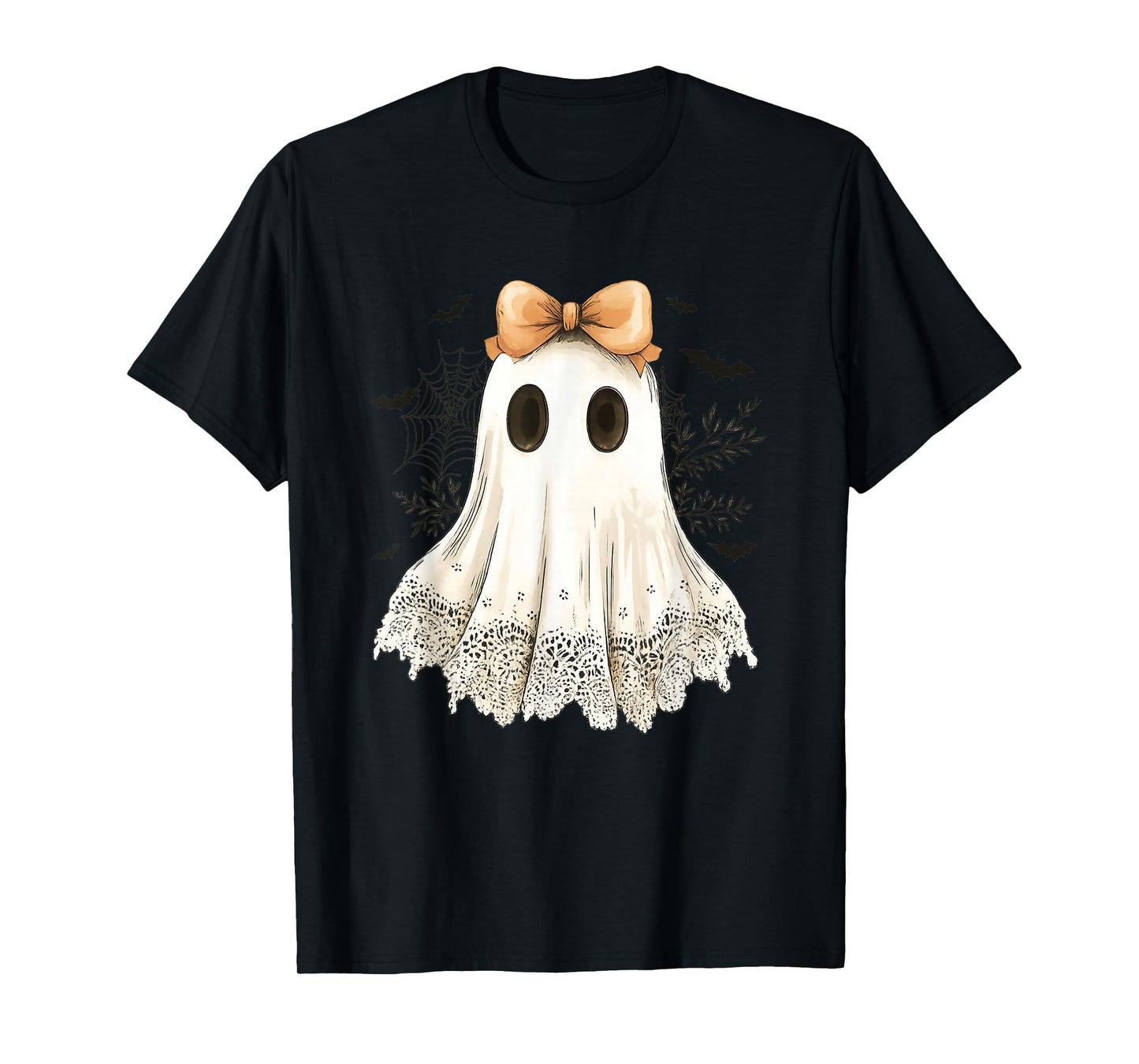 Cute Halloween Ghost With Bow Lace Spooky Style T-Shirt