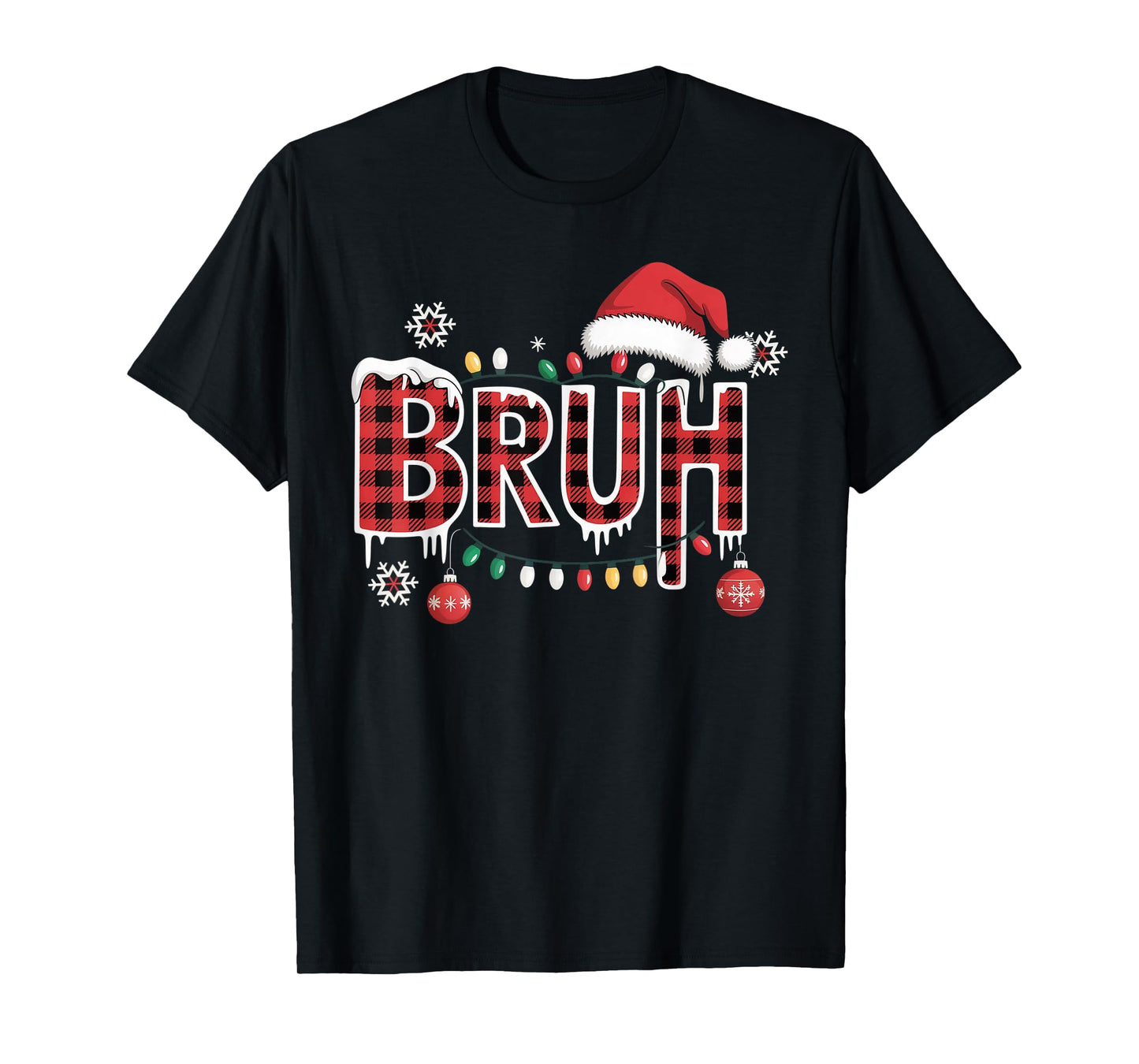 Bruh Funny Christmas Red Plaid Teens Boys Kids Xmas Pajamas T-Shirt