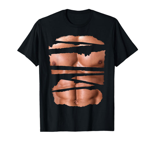 Funny Fake Muscles Fitness Model Chest Six Pack Abs Ripped T-Shirt
